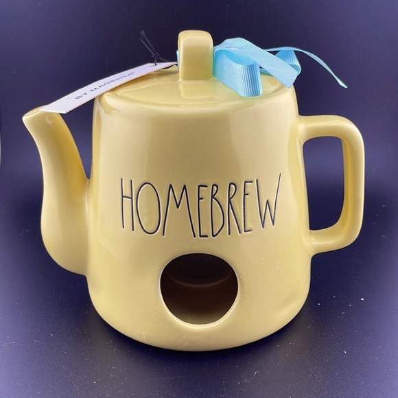 Rae Dunn Yellow Homebrew Ceramic Teapot Birdhouse 5.5" - Picture 1 of 2